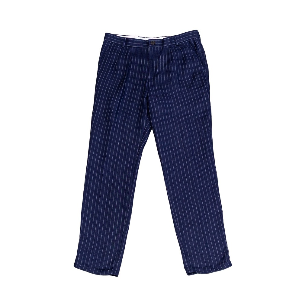 MSRP $1815 Brunello Cucinelli Linen Pinstripe Leisure Fit Pants Men US 32 Navy